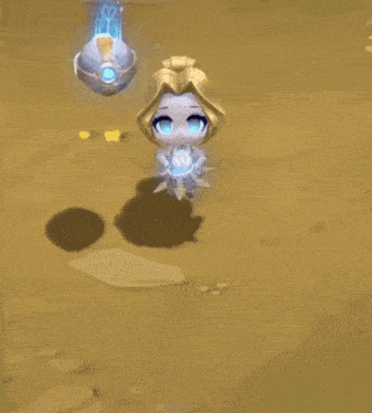 a cartoon character is holding a sword with a blue light behind it