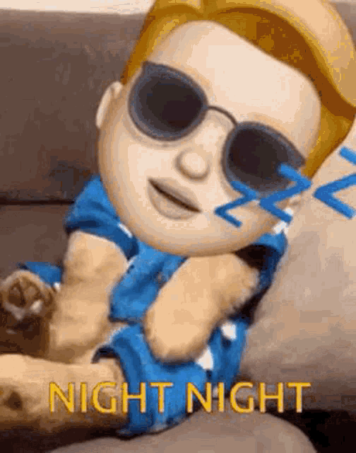 a cartoon character is laying on a couch wearing sunglasses and a blue shirt .