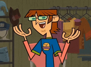 a cartoon character wearing glasses and a shirt with a burger on it