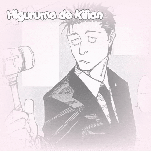 a drawing of a man with the name higuruma de kilian on the bottom