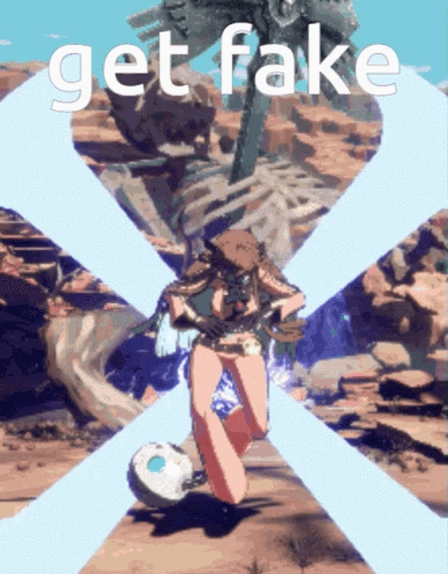 a picture of a video game character with the words get fake on the bottom