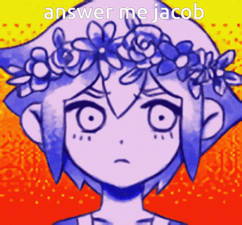 a drawing of a girl with a flower crown on her head and the words answer me jacob