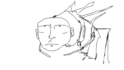 a black and white drawing of a man 's face next to a picture of him