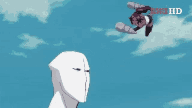 a cartoon of a girl with purple hair and the words bleach battle hd at the top