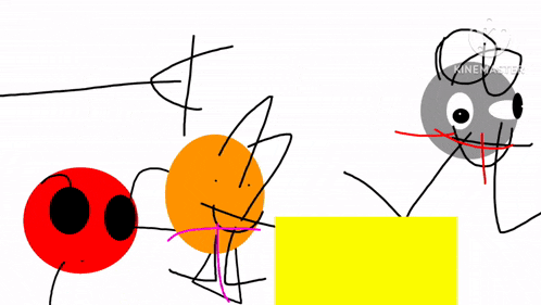 a drawing of a red and orange circle and a drawing of a gray circle