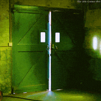 a green door with the words the 20th century girl on the bottom