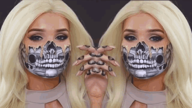 a woman with a skull on her face