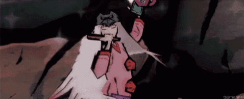 a cartoon of a woman holding a sword in her hand .