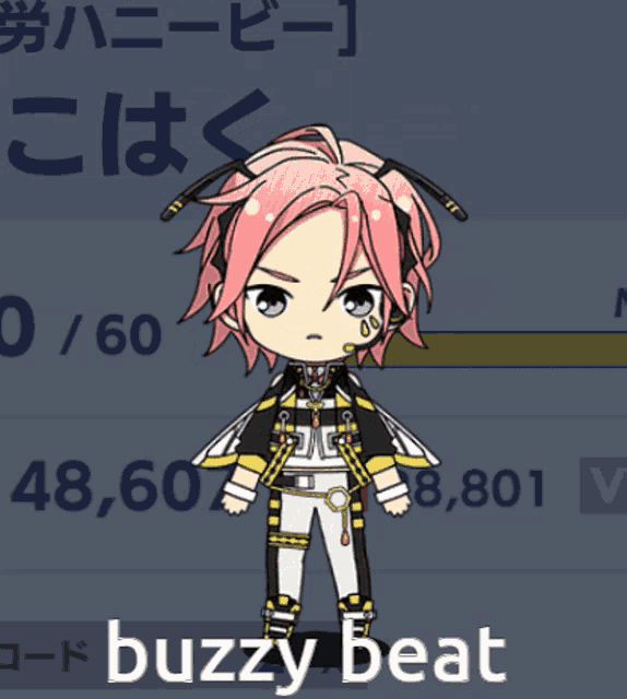 a drawing of a girl with pink hair and the words buzzy beat below her