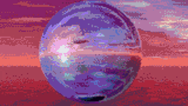 a pixel art of a sunset with a purple planet in the foreground