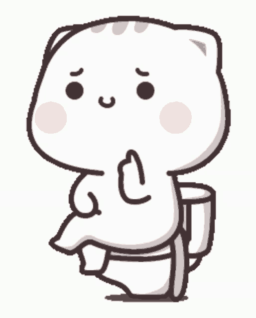 a cartoon cat is sitting on a toilet with a sad look on its face .