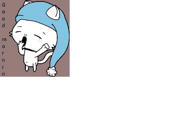a drawing of a cat wearing a blue hat with the words good morning written below it