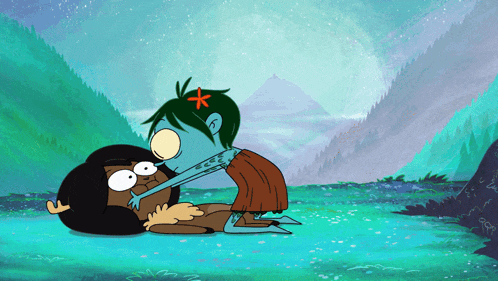 a cartoon character with a red star on her head