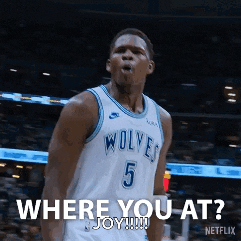 a basketball player with the number 5 on his jersey is asking where you at