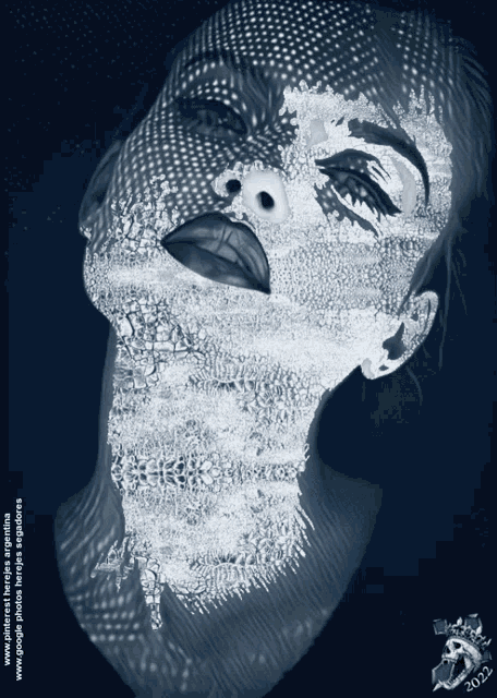 a black and white photo of a woman 's face with the year 2014