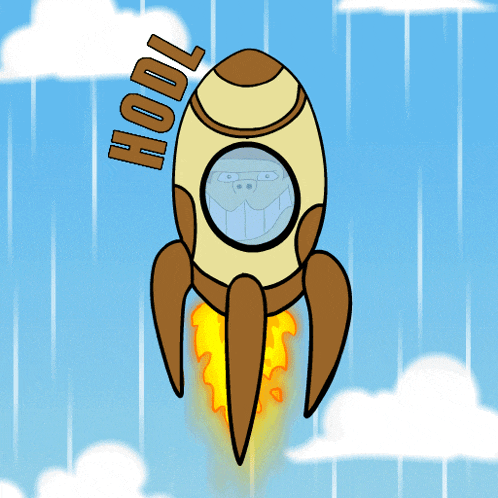 a cartoon drawing of a rocket with the word hodl written above it