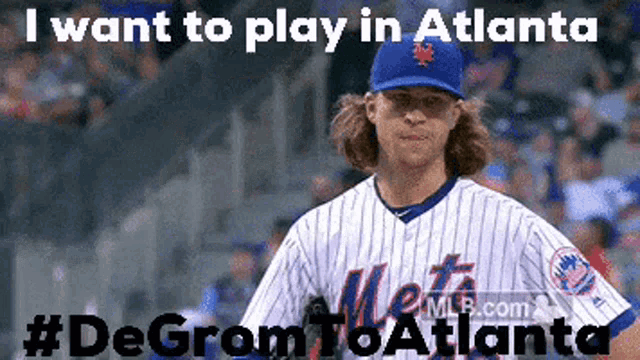 a mets pitcher in a blue hat says he wants to play in atlanta