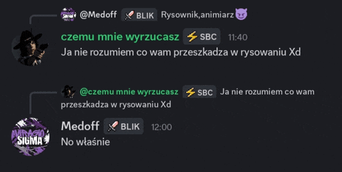 a screenshot of a skype conversation between medoff and blik