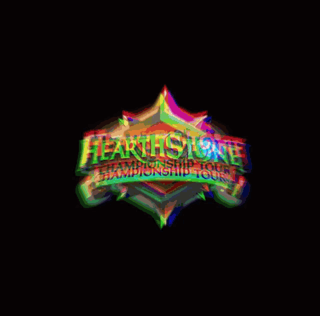 a colorful logo for the hearthstone championship tour appears on a black background