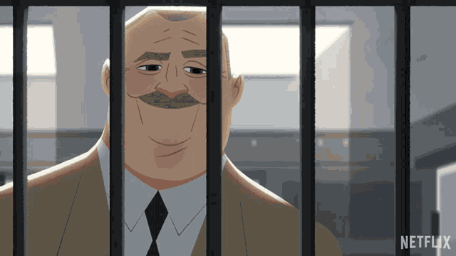 a man in a suit and tie is behind bars with a netflix logo behind him