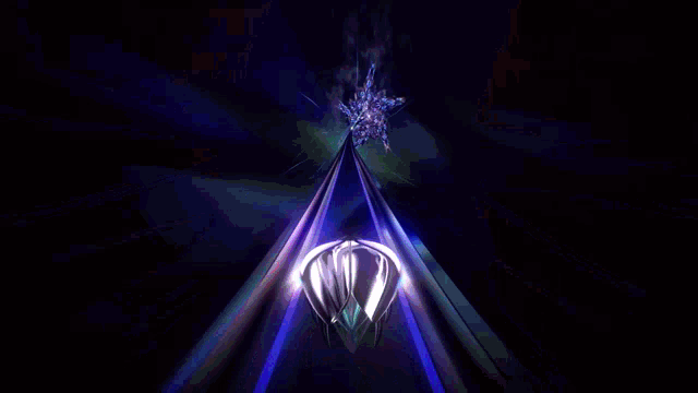 a purple and blue background with a glowing object in the center