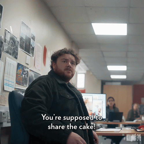 Youre Supposed To Share The Cake Turlough Convery GIF - Youre Supposed To Share The Cake Turlough Convery Bear GIFs