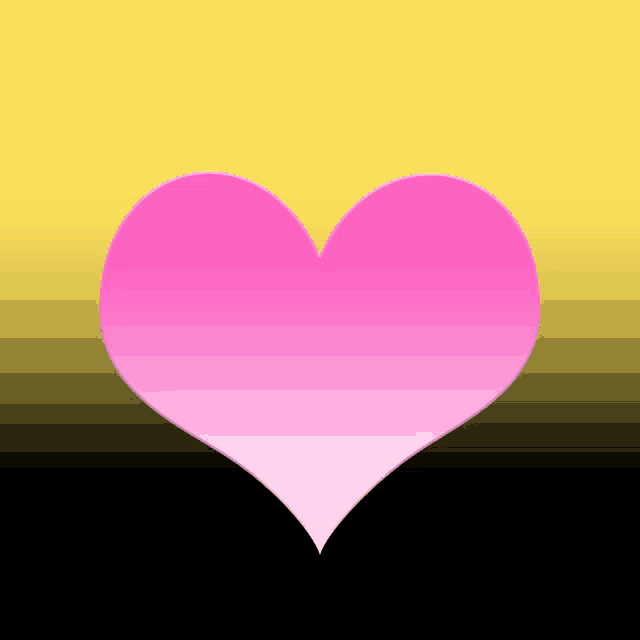 a pink heart is against a yellow background