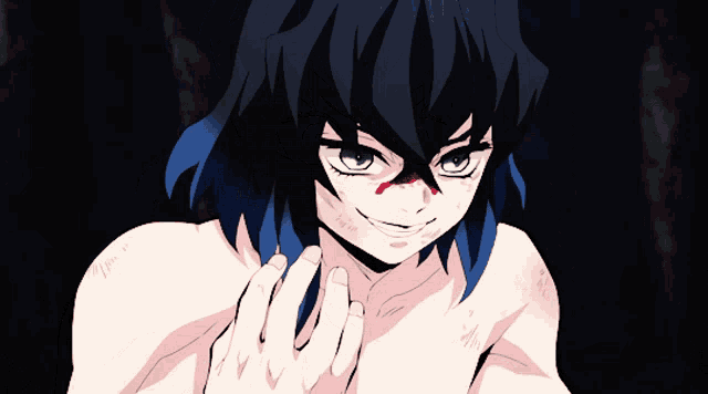 a shirtless anime character with a red stripe on his face