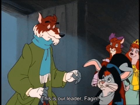 a cartoon says this is our leader fagin on the screen