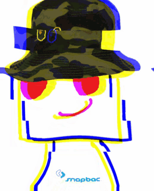a drawing of a person wearing a bucket hat and sunglasses