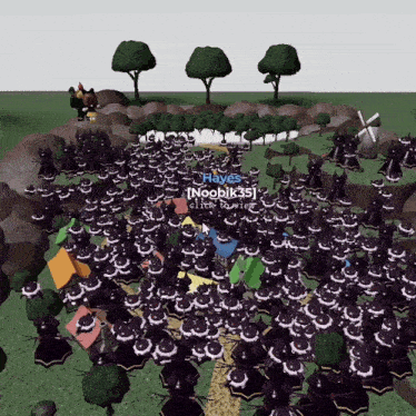 hayes is playing a game with a bunch of witches and trees