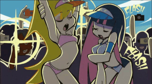 a cartoon drawing of two girls with the word flash on the bottom right