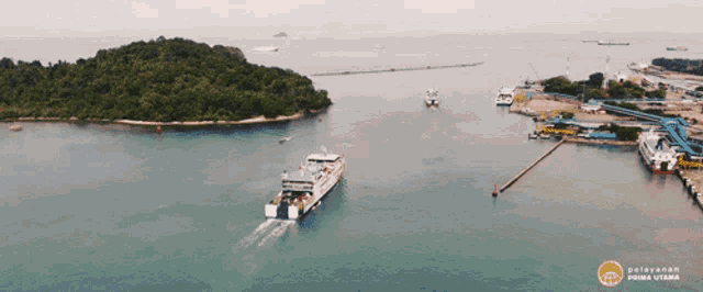 an aerial view of a body of water with the words pelayanan prima utama