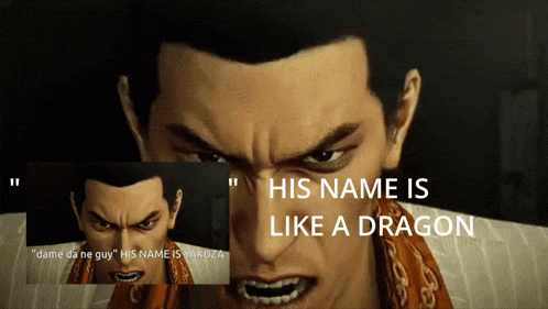 a close up of a man 's face and the words his name is like a dragon