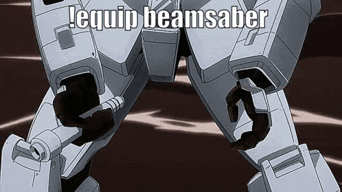a robot with the word equip beam saber on it