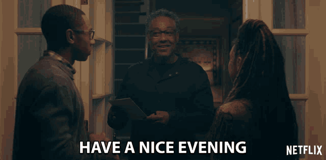 a netflix ad says have a nice evening in the corner