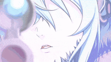 a close up of a person 's face with white hair