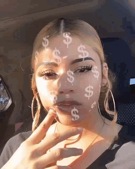 a woman has dollar signs on her face