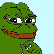 a cartoon of a green frog with a red mouth and a hand on his chin .