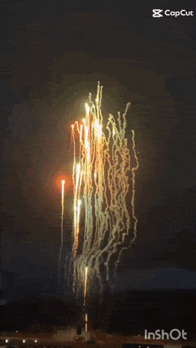 a fireworks display is being captured by a capcut app