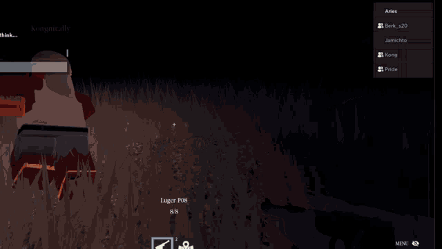a person holding a gun in a video game with the name aries on the top left