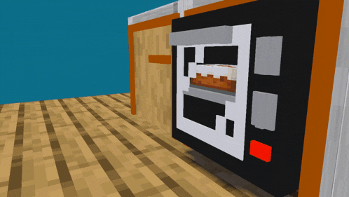 a computer generated image of an oven with a cake inside of it