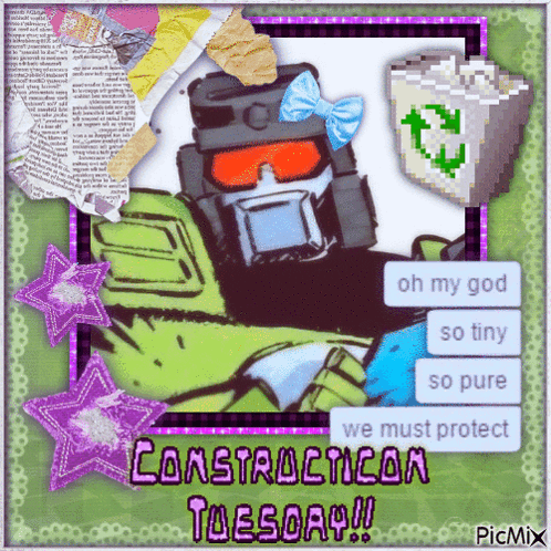 a construction tuesday greeting card with a robot