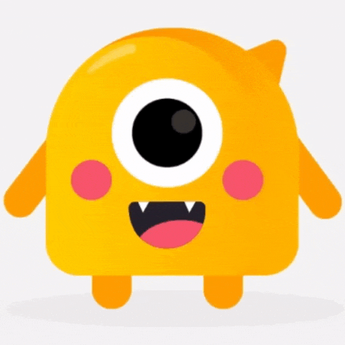 a yellow cartoon monster with a big eye and pink cheeks