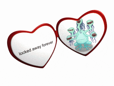 two hearts with the words locked away forever and a monster inside