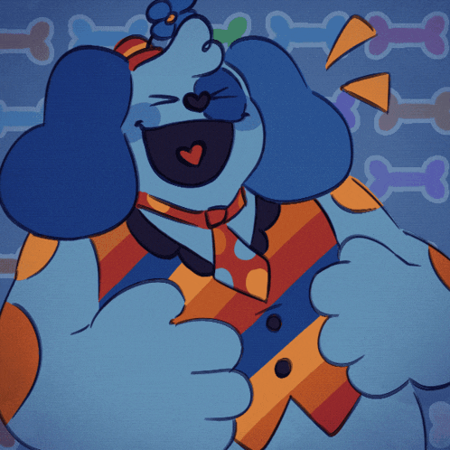a cartoon drawing of a blue dog wearing a tie