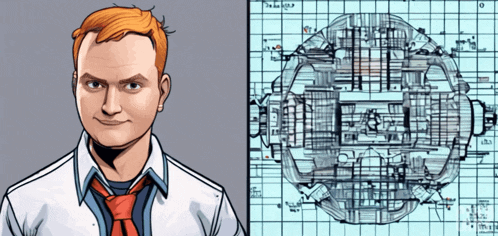 a drawing of a man next to a drawing of a ship