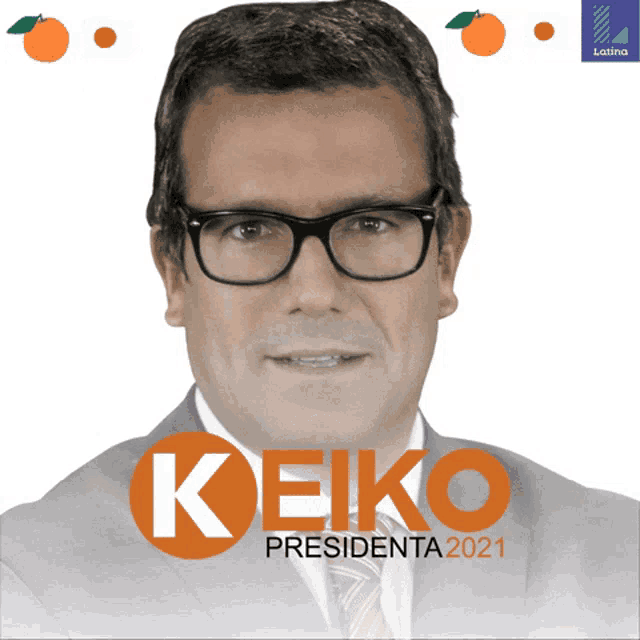 a picture of a man with glasses and the word keiko