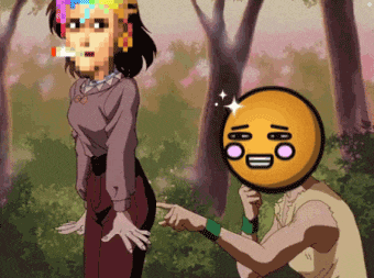 a pixel art of a girl smoking a cigarette and a man pointing