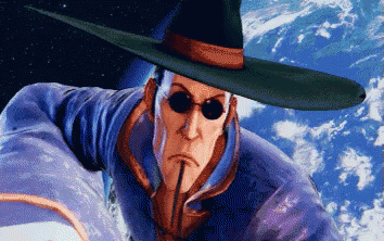 a cartoon character wearing a hat and sunglasses is flying through space
